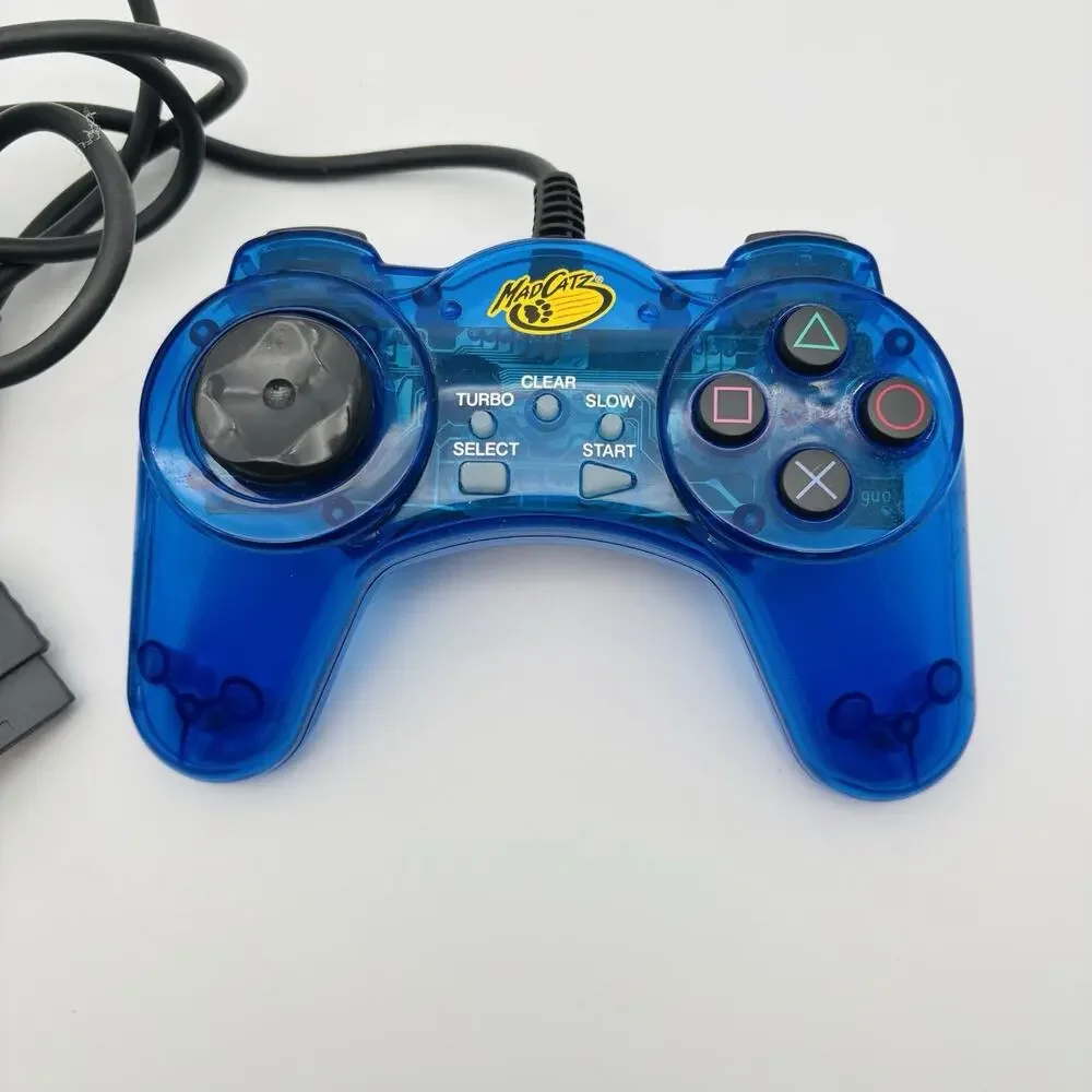 Madcatz Dual Force PS1 & PS2 Controller Clear Blue #8002 Tested Works.